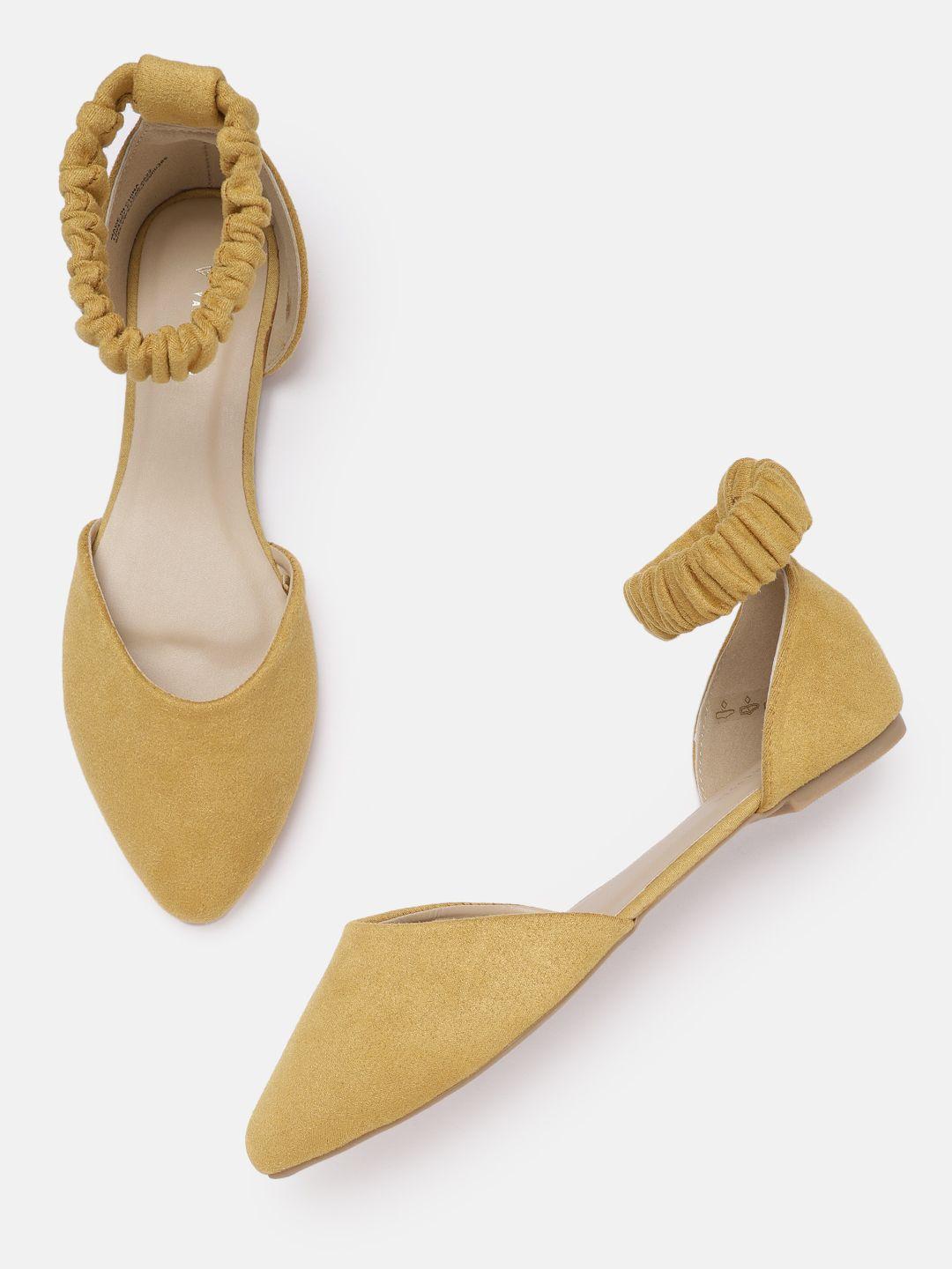 van-heusen-woman-mustard-yellow-solid-ruched-mid-top-flats-with-suede-finish