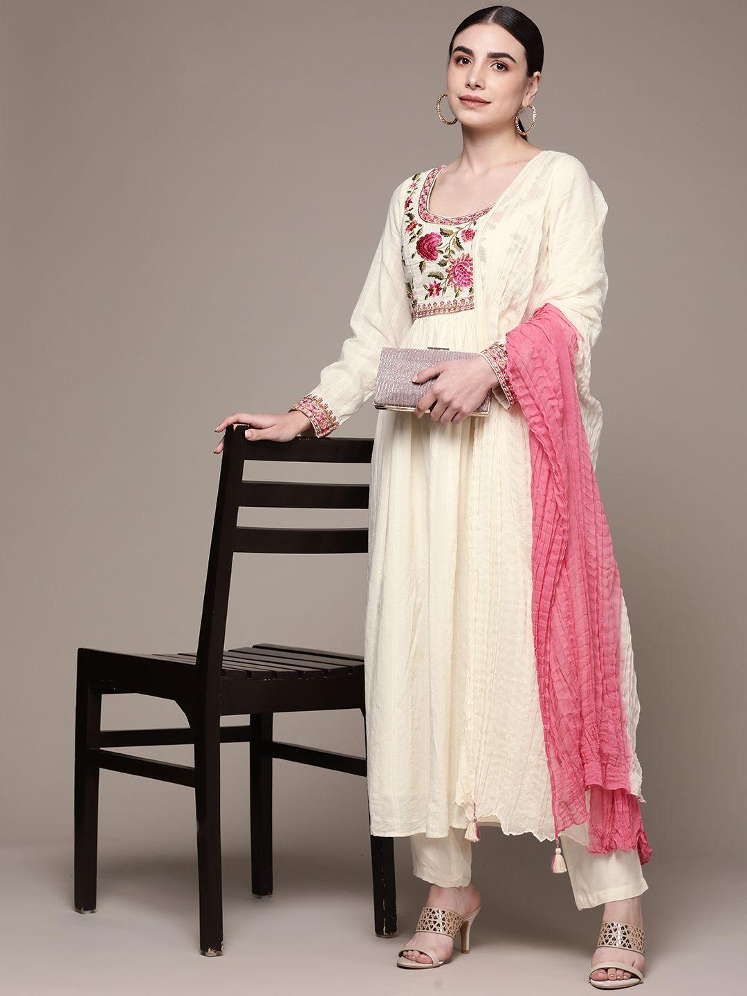 aarke-ritu-kumar-women-off-white-floral-embroidered-kurta-with-trousers-&-with-dupatta