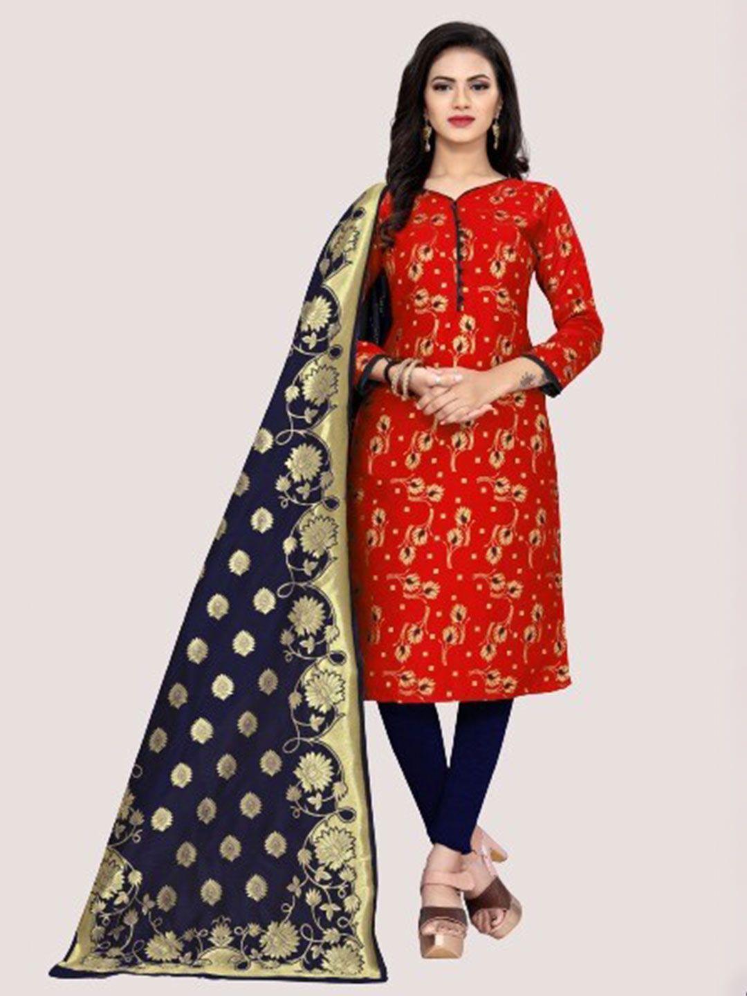 morly-women-red-&-navy-blue-dupion-silk-unstitched-dress-material