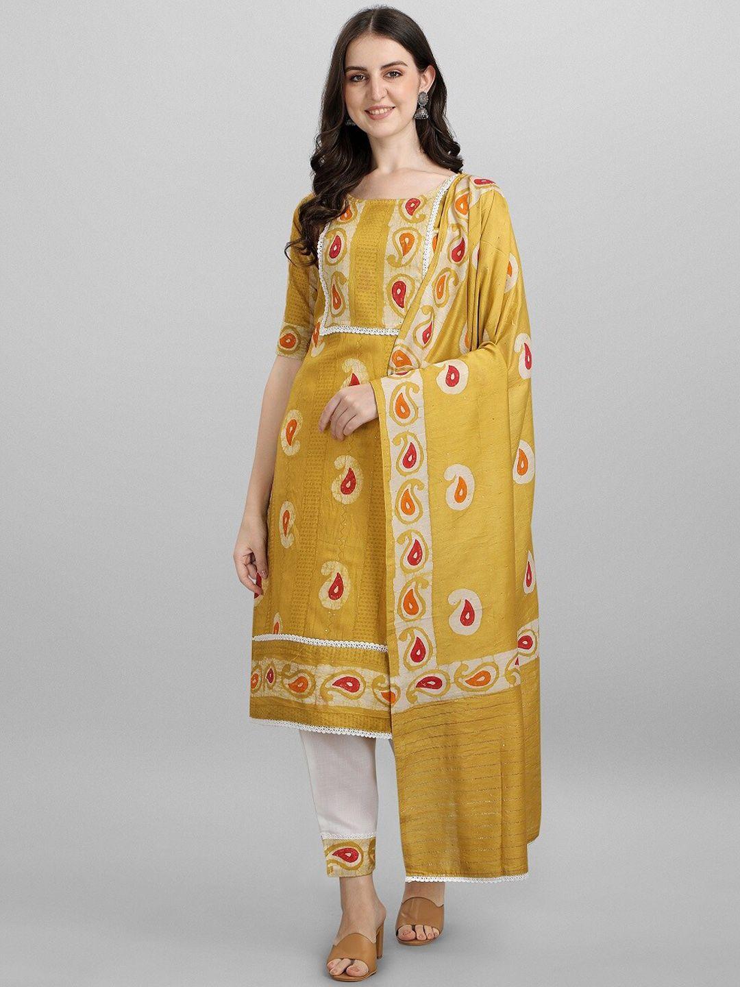 fashion-booms-women-mustard-yellow-paisley-printed-kurta-with-trousers-&-with-dupatta