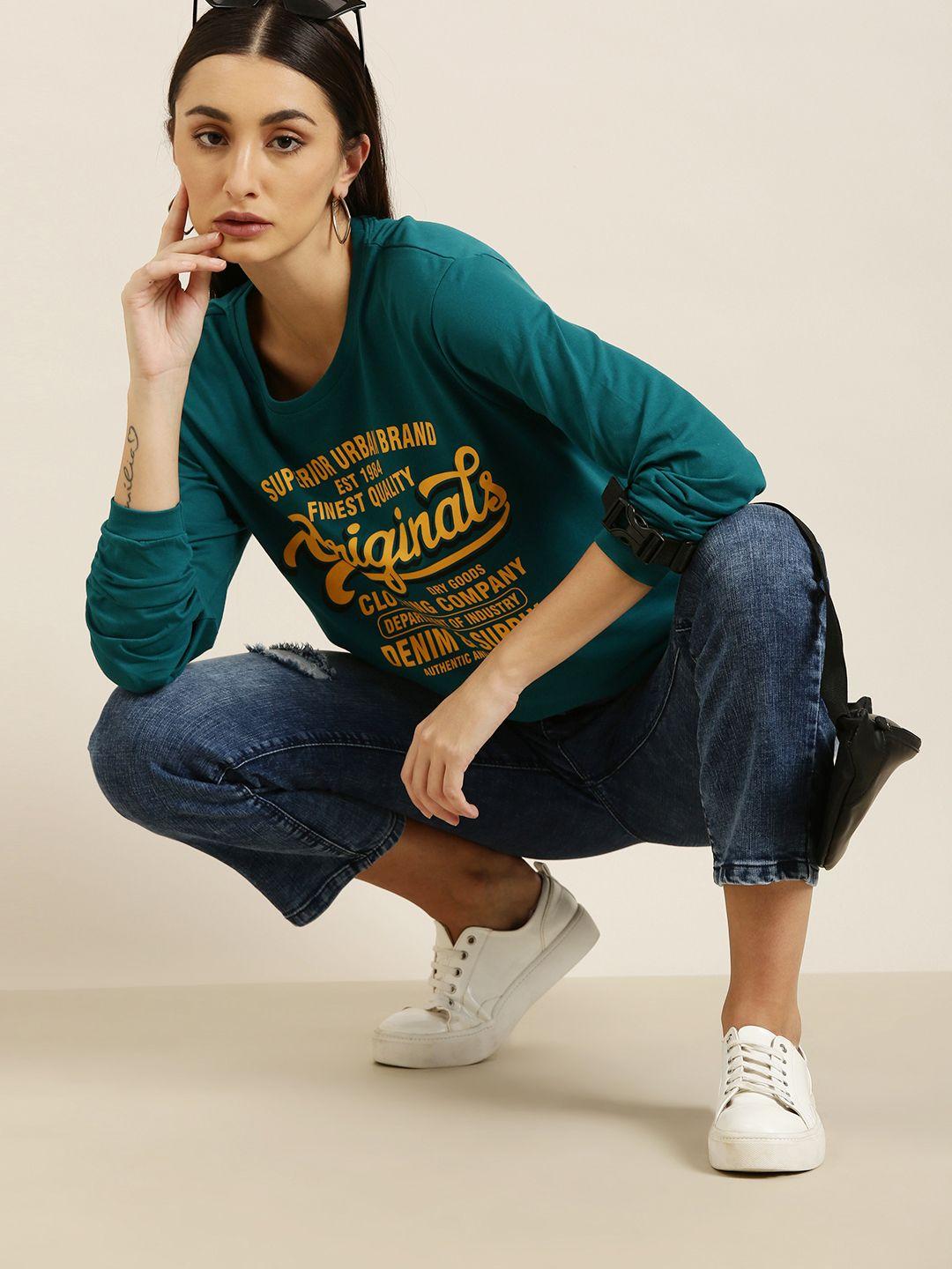 dillinger-women-teal-green-typography-printed-pure-cotton-oversized--t-shirt