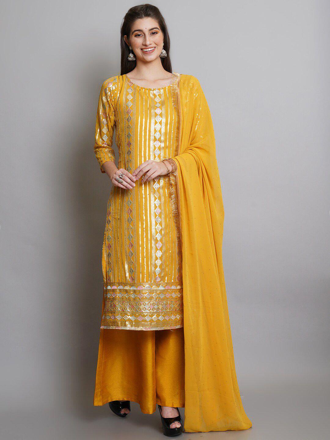 stylee-lifestyle-yellow-&-silver-toned-embellished-semi-stitched-dress-material
