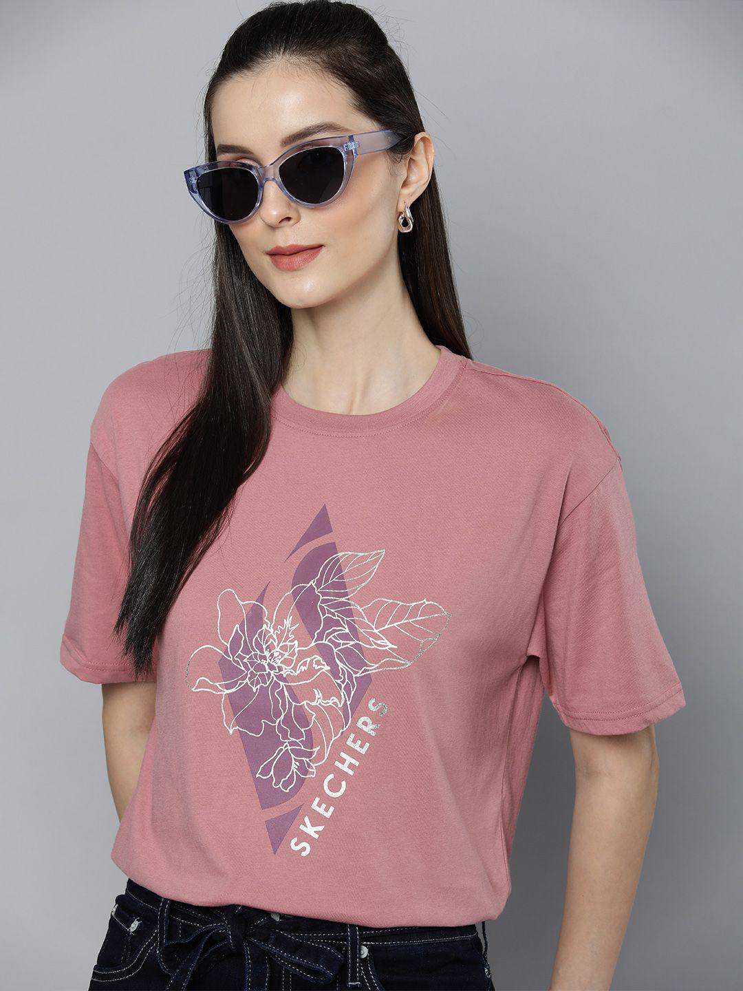 skechers-women-mauve-pink-floral-printed-t-shirt-with-brand-logo