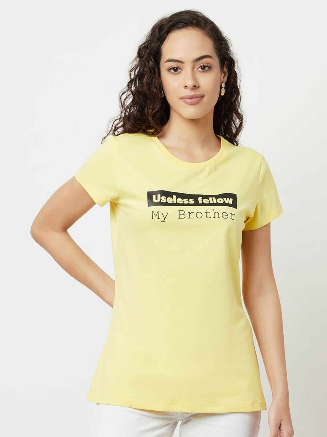 edrio-women-yellow-typography-printed-pure-cotton-t-shirt