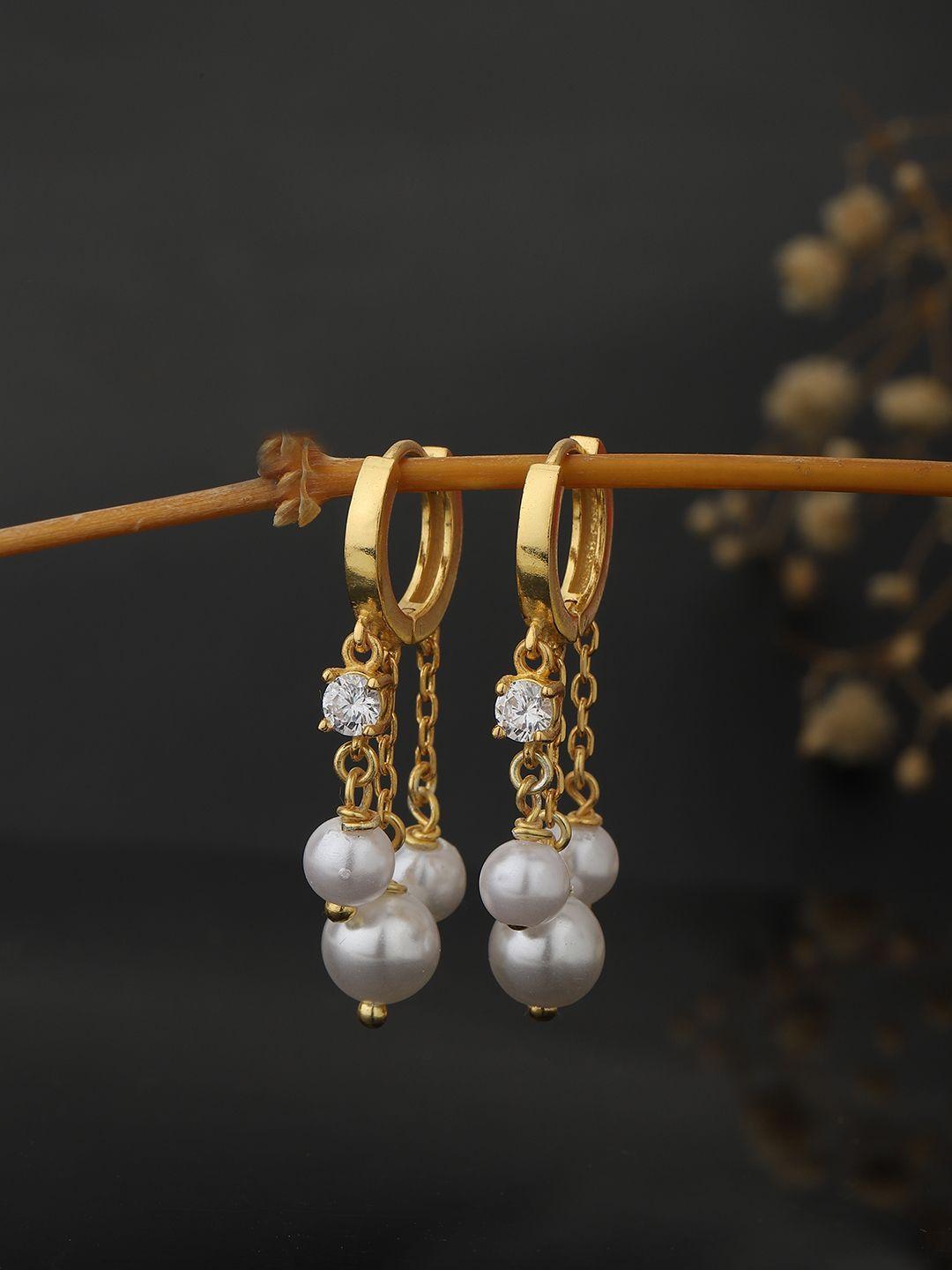 carlton-london-gold-toned-&-white-circular-hoop-earrings