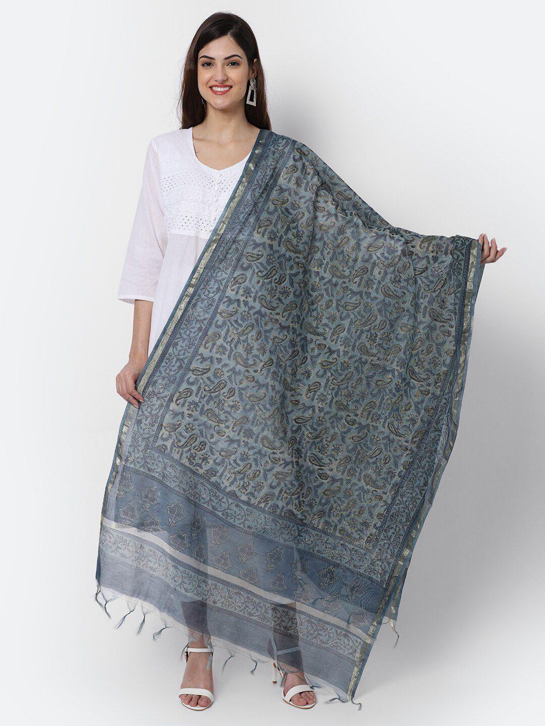 loom-legacy-blue-&-silver-toned-woven-design-cotton-silk-dupatta-with-zari