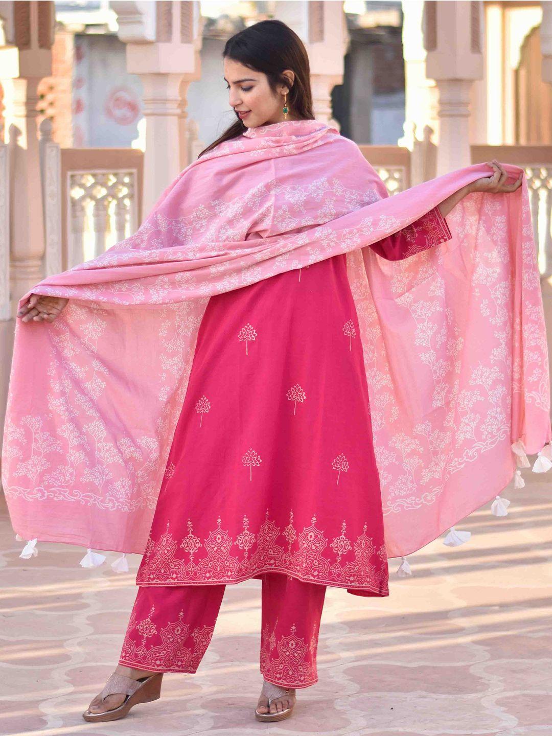 chidiyaa-pink-&-white-printed-pure-cotton-dupatta