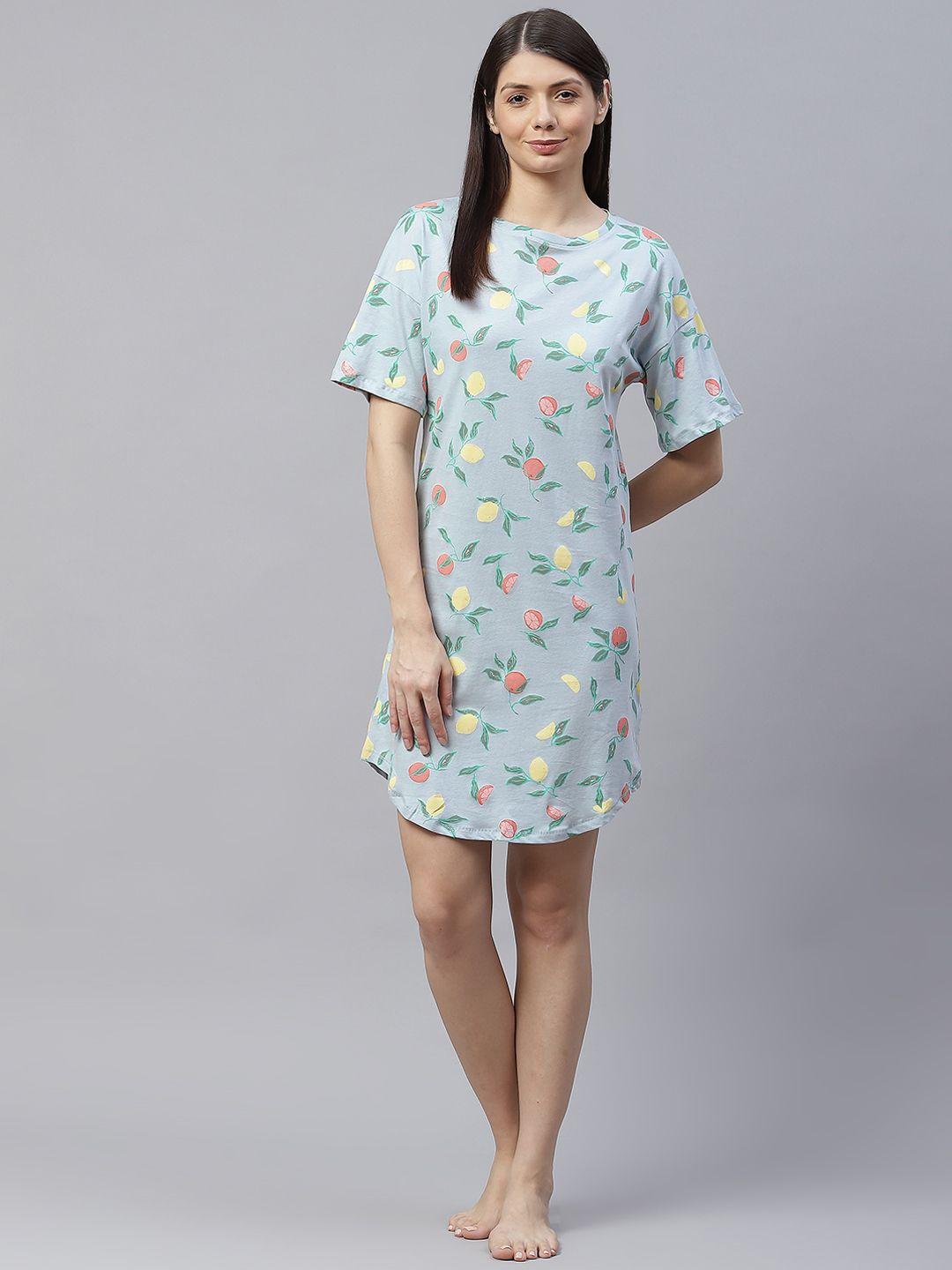 marks-&-spencer-blue-pure-cotton-conversational-printed-nightdress