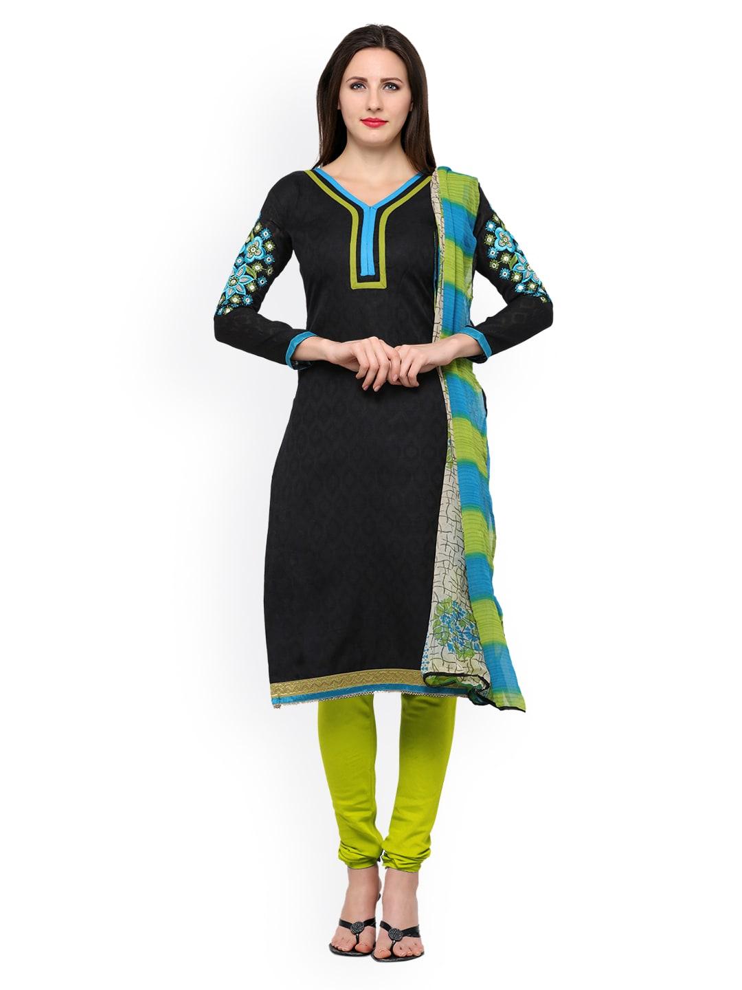 saree-mall-black-&-green-cotton-blend-unstitched-dress-material