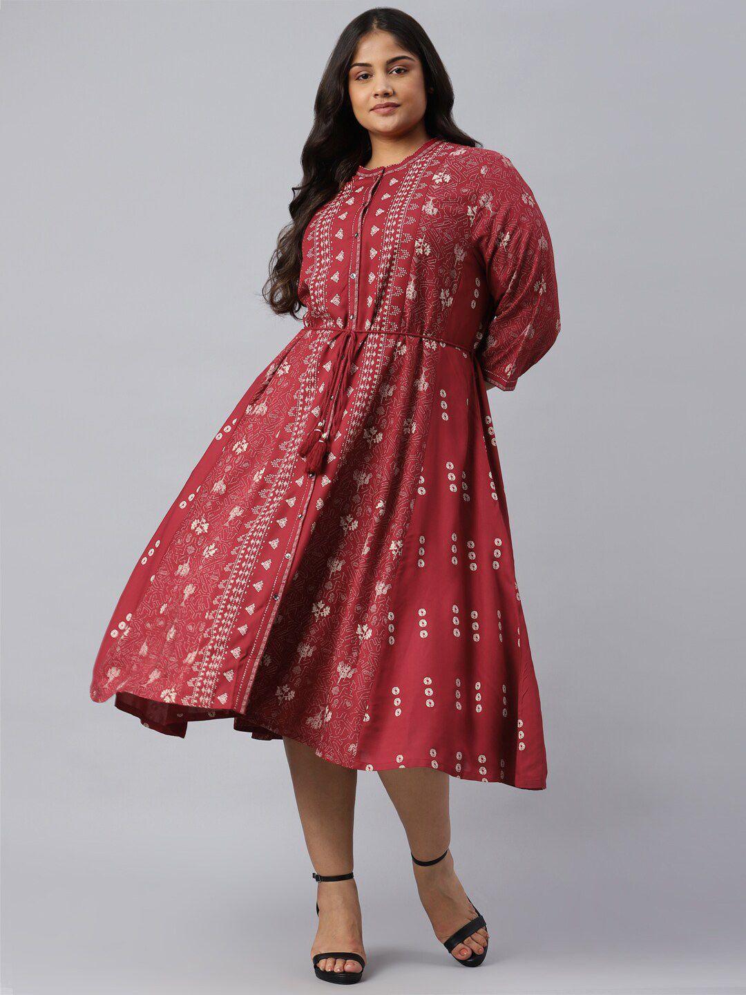 w-red-ethnic-motifs-chiffon-a-line-midi-dress