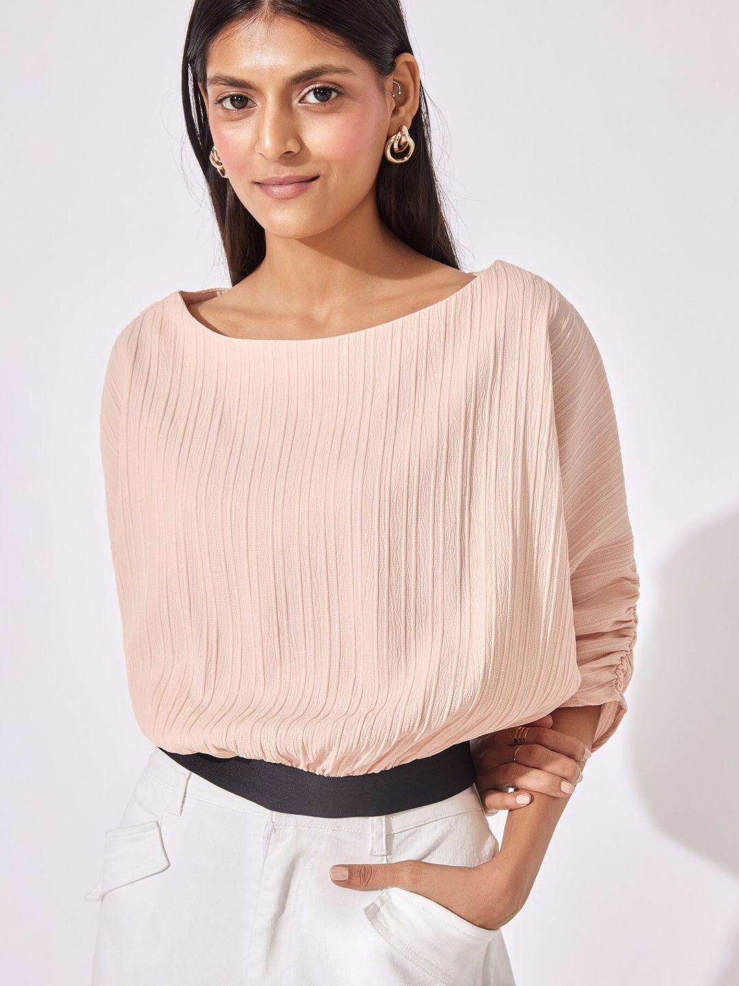 the-label-life-pink-boat-neck-crepe-blouson-top