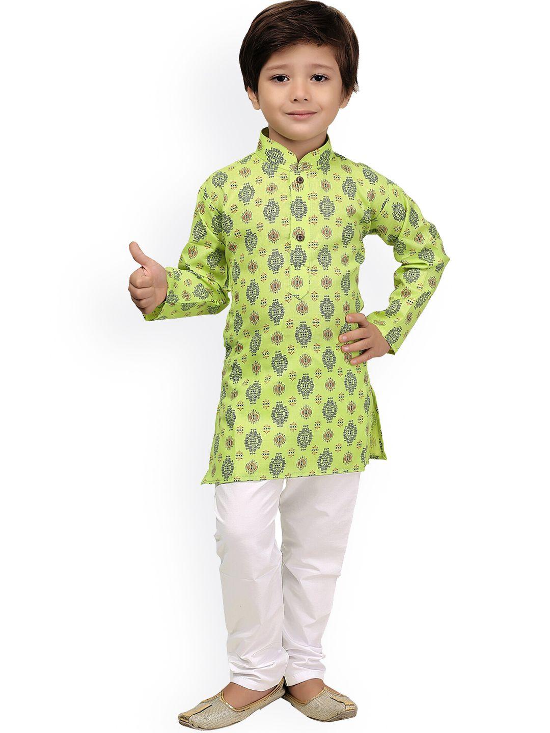 kids-farm-boys-green-ethnic-motifs-printed-kurta-with-pyjamas