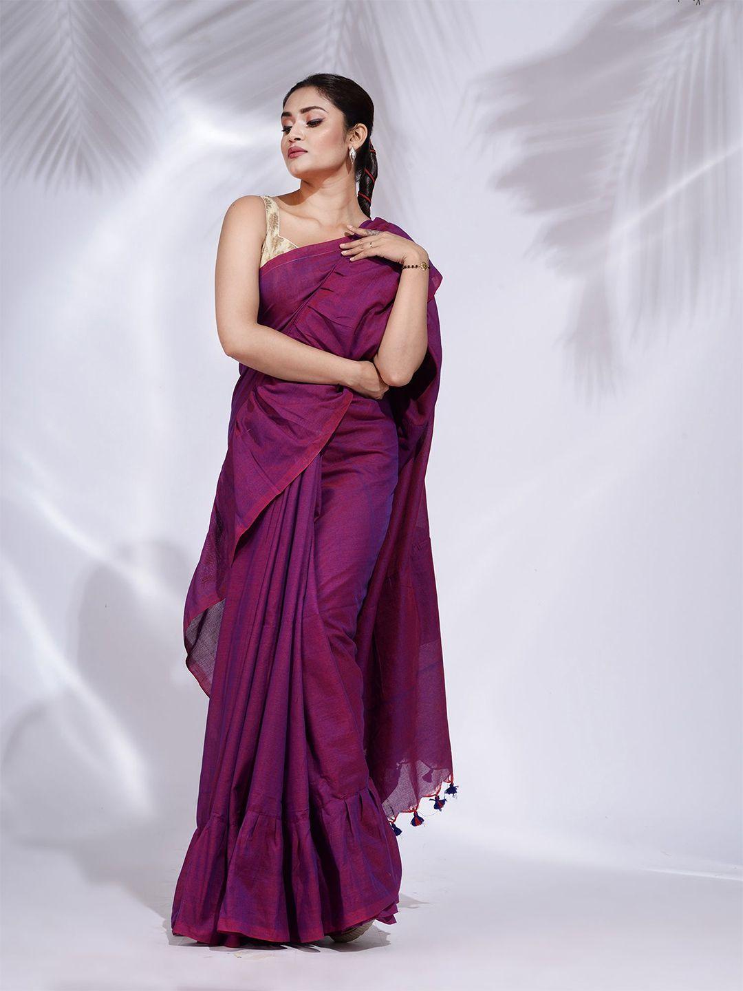 charukriti-purple-pure-cotton-ruffle-saree