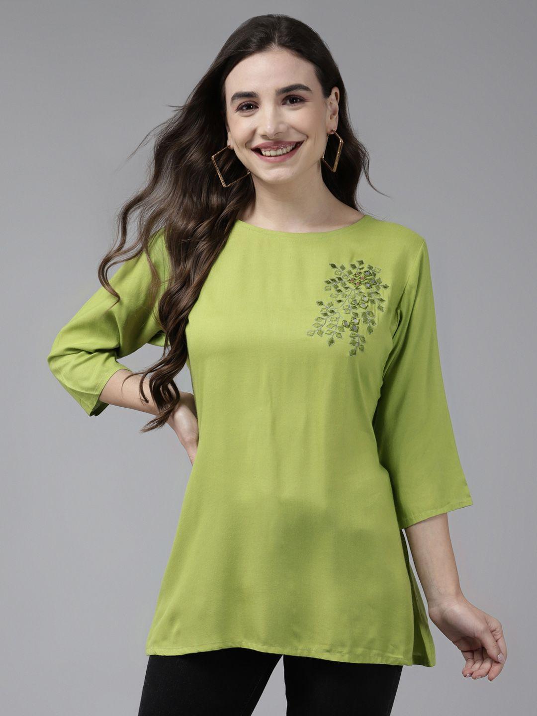 aarika-lime-green-geometric-embroidered-georgette-top