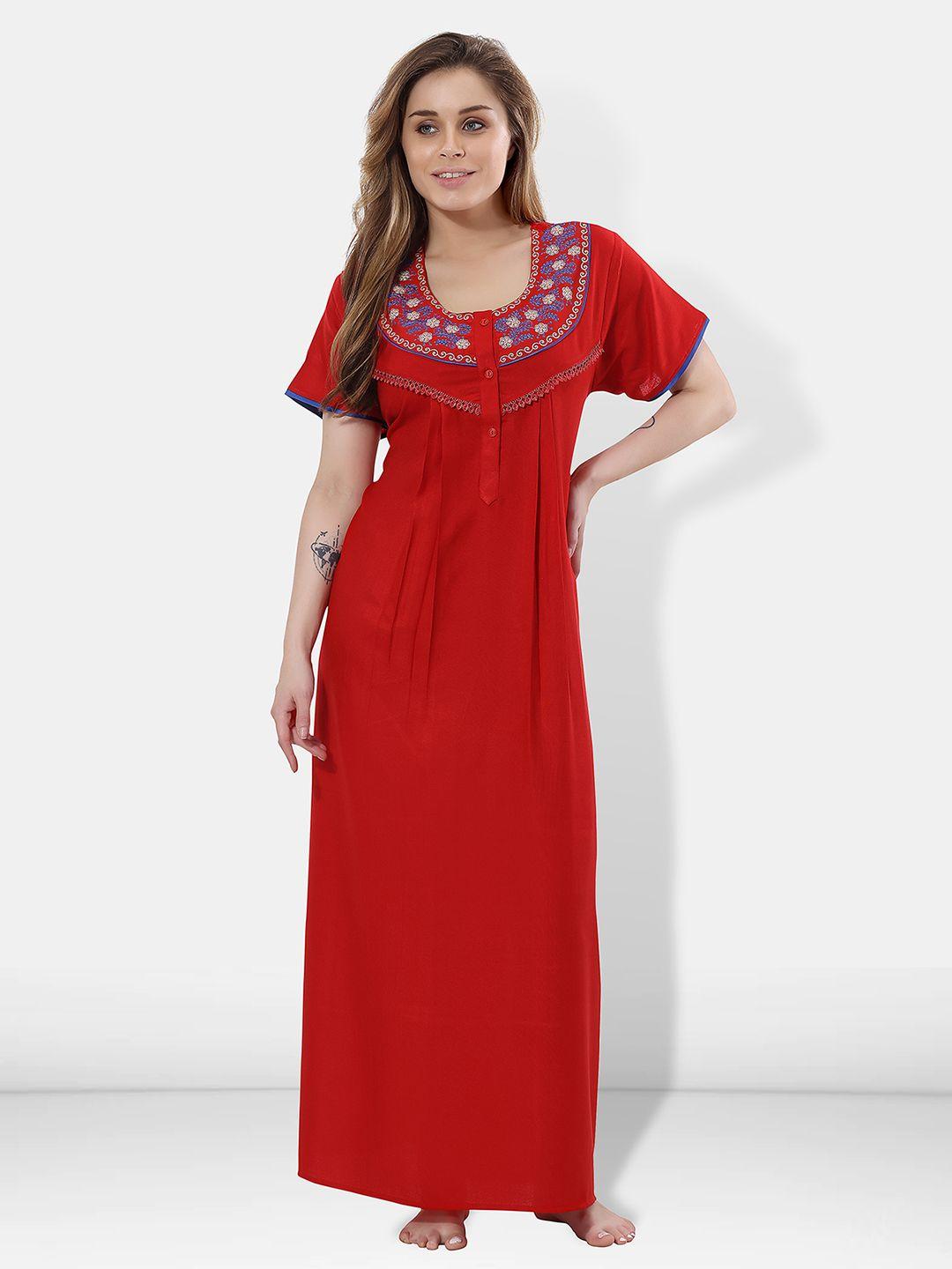 be-you-women-red-embroidered-maxi-nightdress