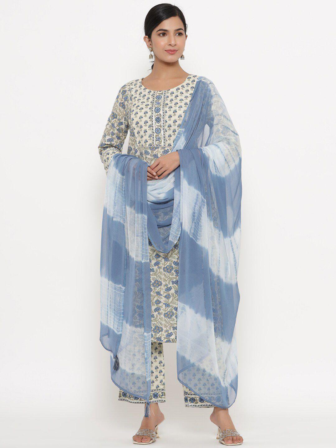 do-dhaage-women-blue-floral-printed-pure-cotton-kurta-with-trousers-&-with-dupatta