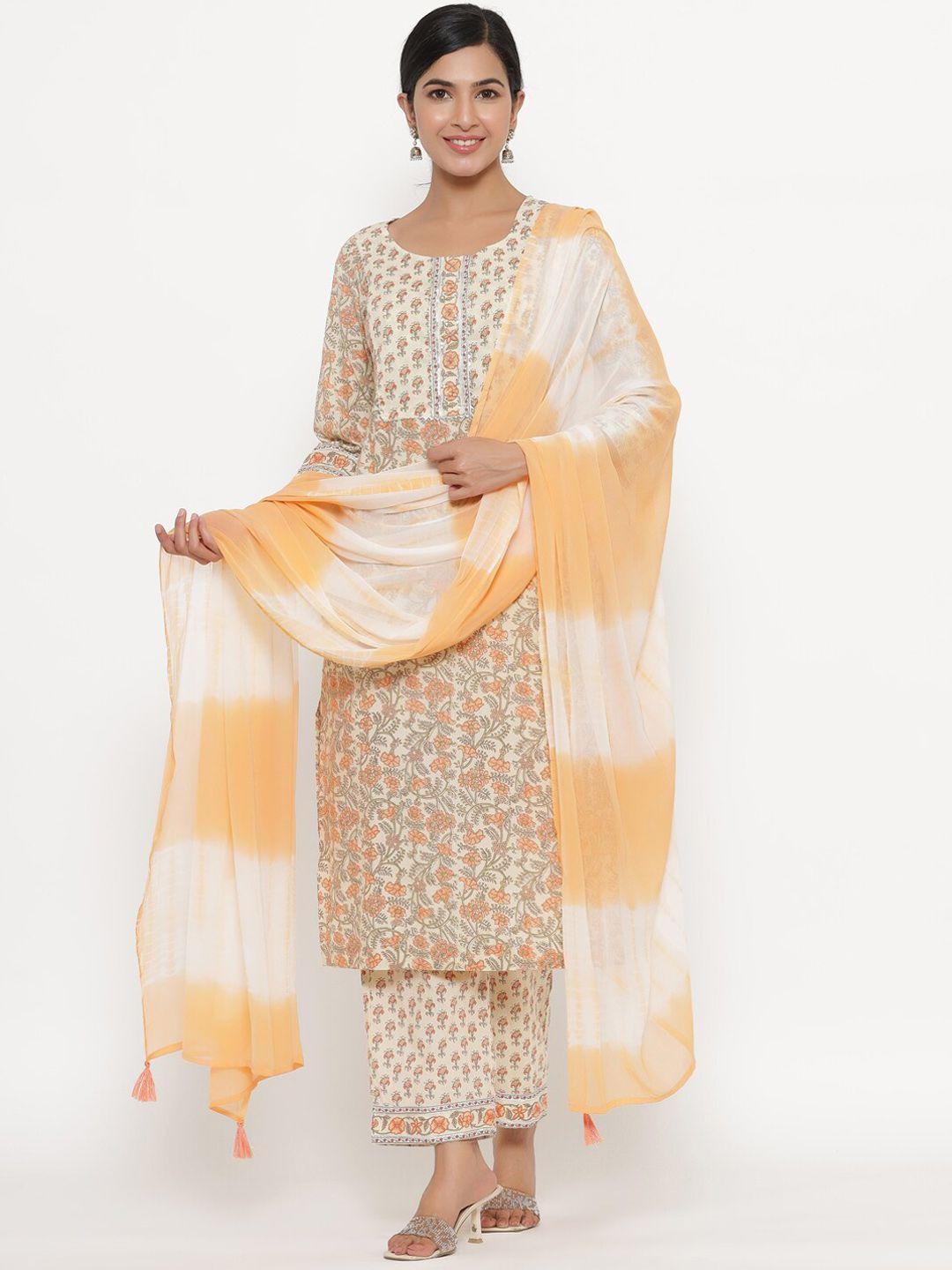 do-dhaage-women-orange-floral-printed-pure-cotton-kurta-with-trousers-&-with-dupatta