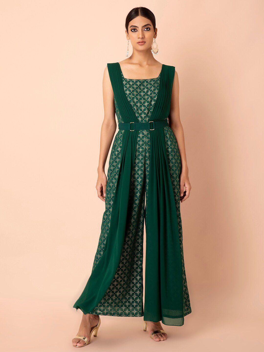 indya-women-green-floral-printed-basic-belted-jumpsuit