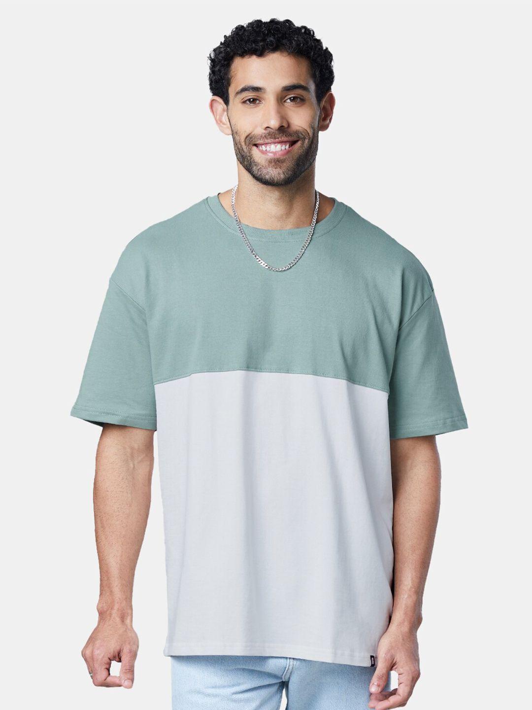 the-souled-store-men-green-colourblocked-oversized-t-shirt
