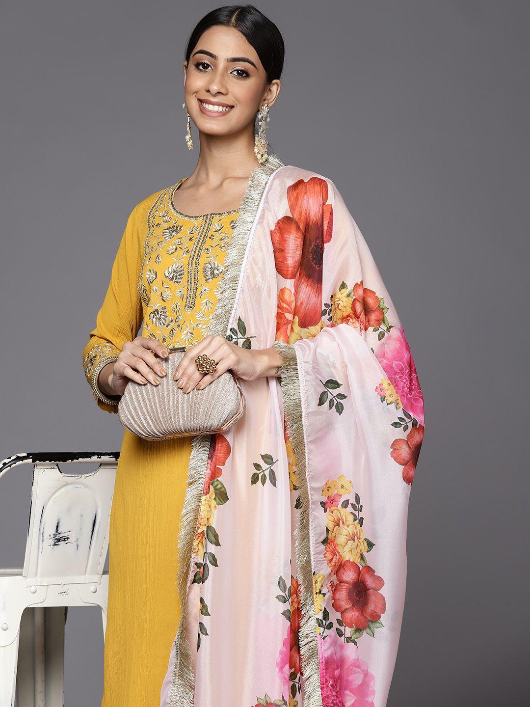 varanga-women-mustard-yellow-floral-embroidered-zardozi-kurta-with-trousers-&-with-dupatta