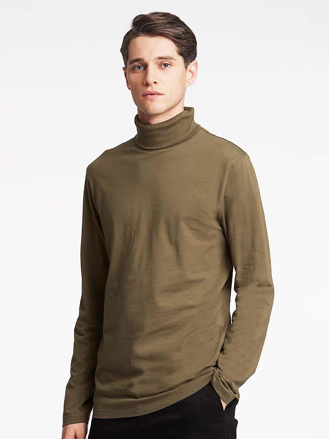 lindbergh-men-olive-green-high-neck-pure-cotton-slim-fit-t-shirt