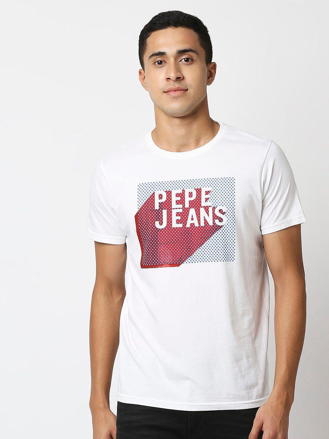 pepe-jeans-men-white-&-red-typography-printed-applique-slim-fit-t-shirt