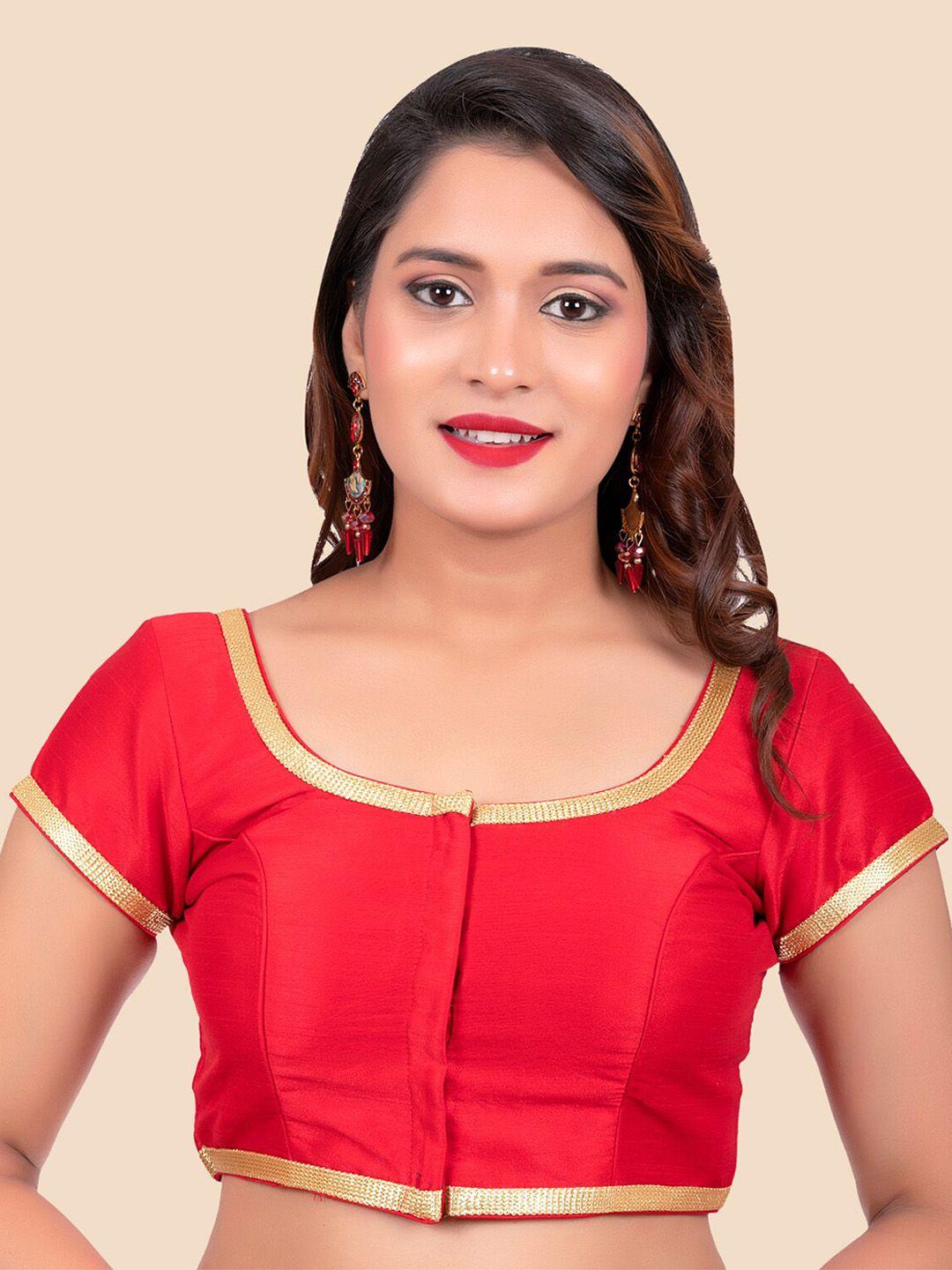 femmibella-women-red-&-golden-border-solid-padded-dupion-silk-saree-blouse