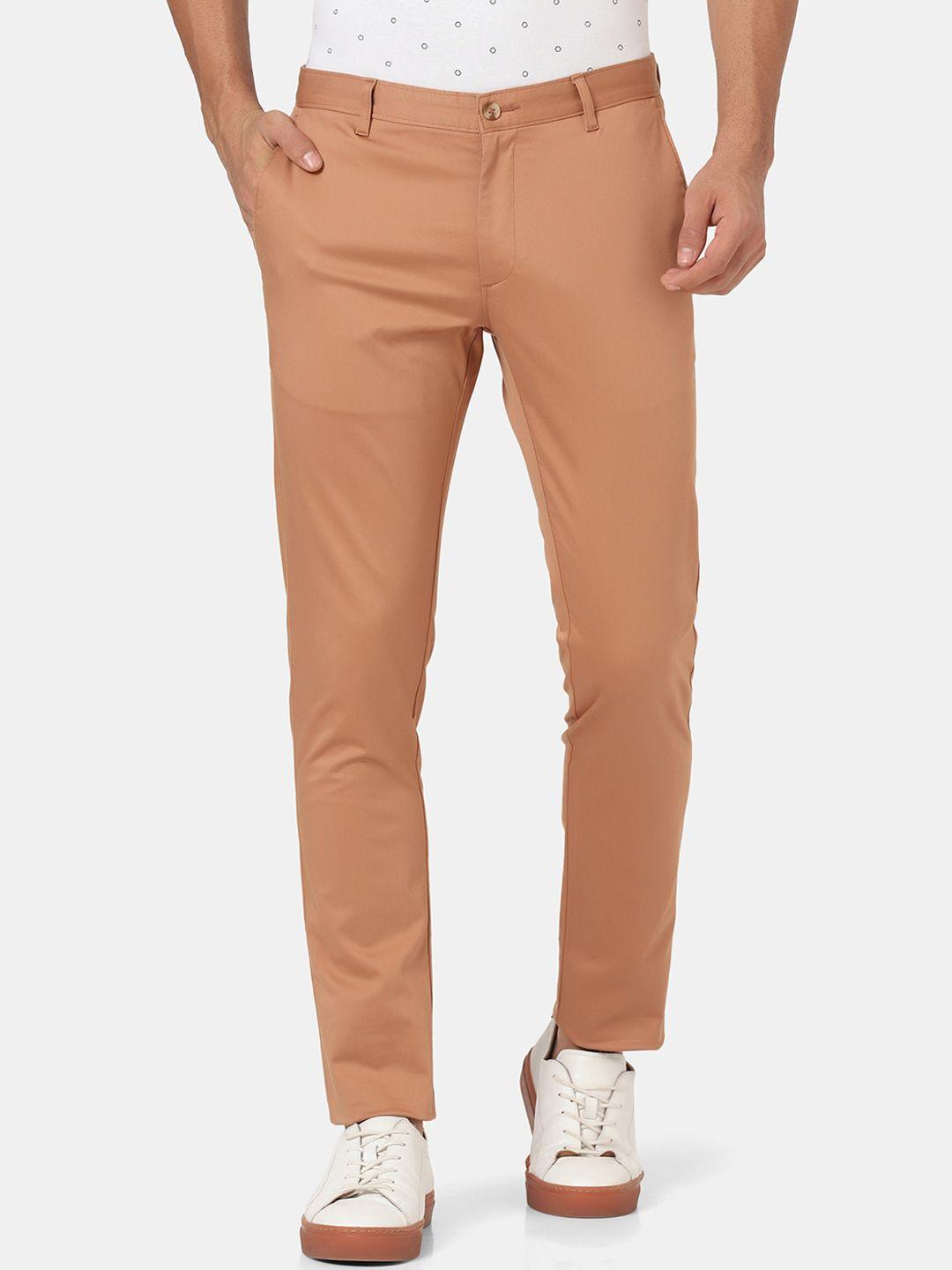 blackberrys-men-peach-coloured-slim-fit-low-rise-chinos-trousers