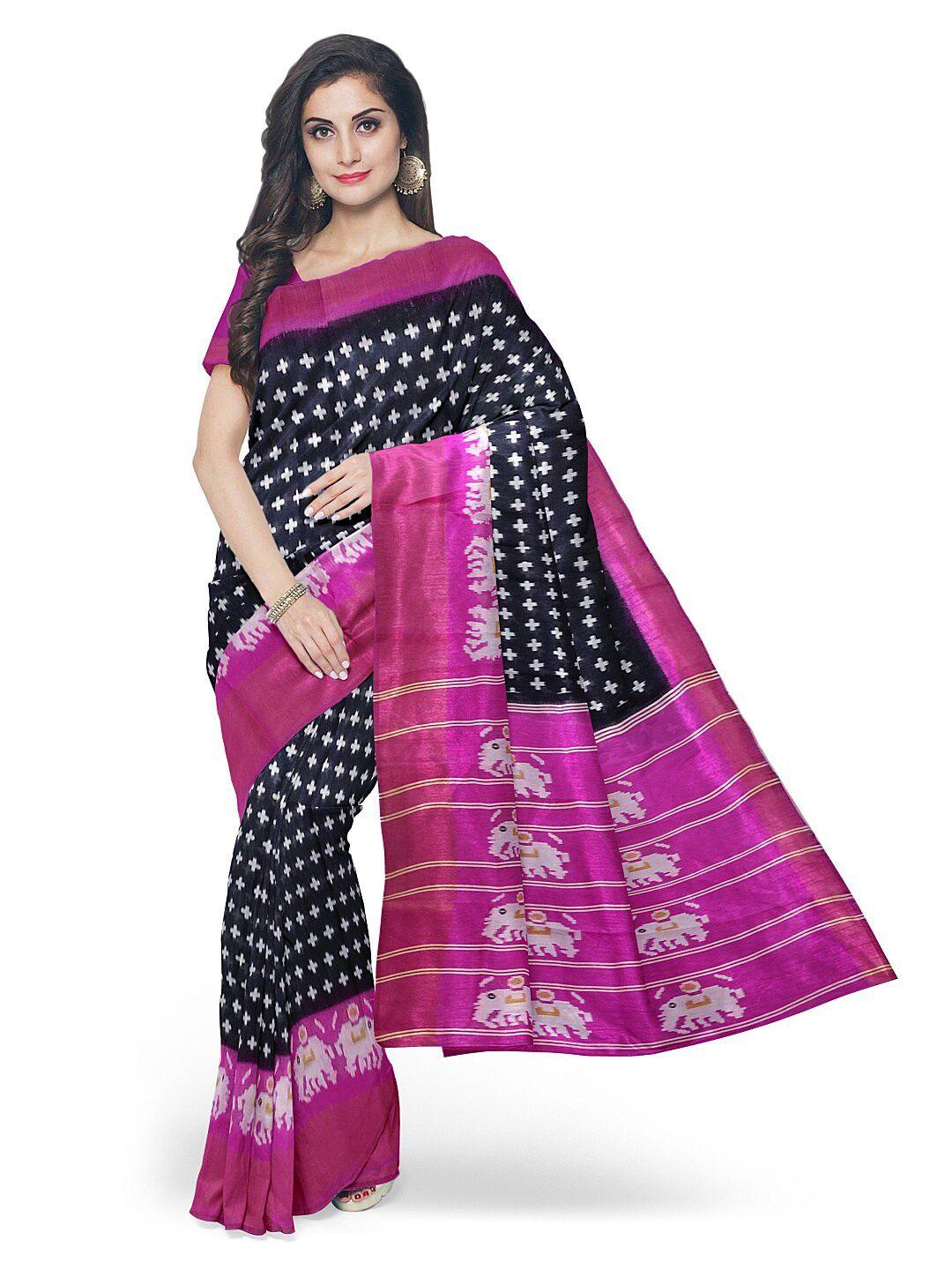 florence-black-&-purple-kalamkari-printed-silk-blend-saree