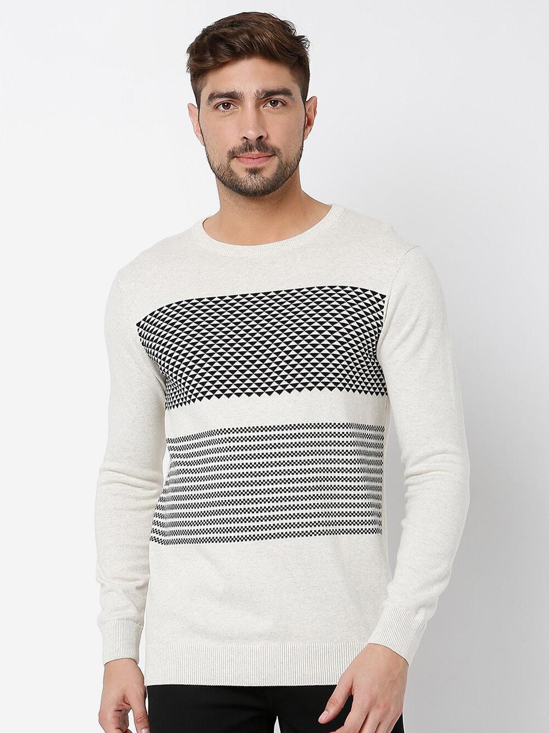 mufti-men-white-&-black-round-neck-full-sleeve-sweater