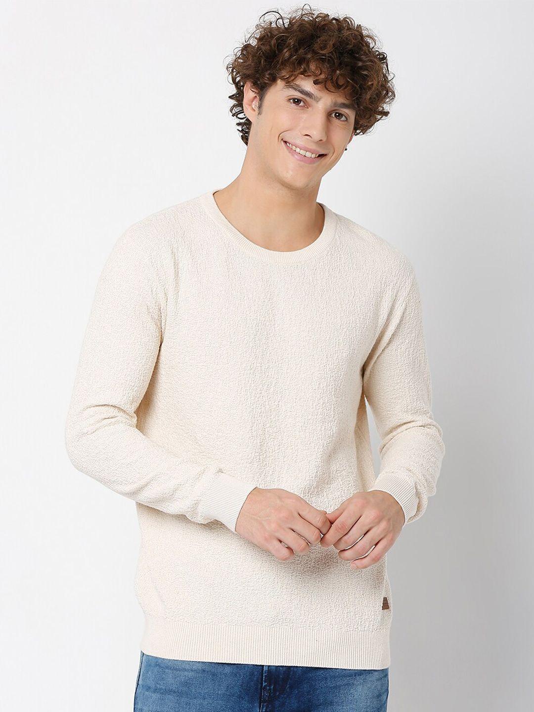 mufti-men-beige-solid-cotton-pullover-sweater