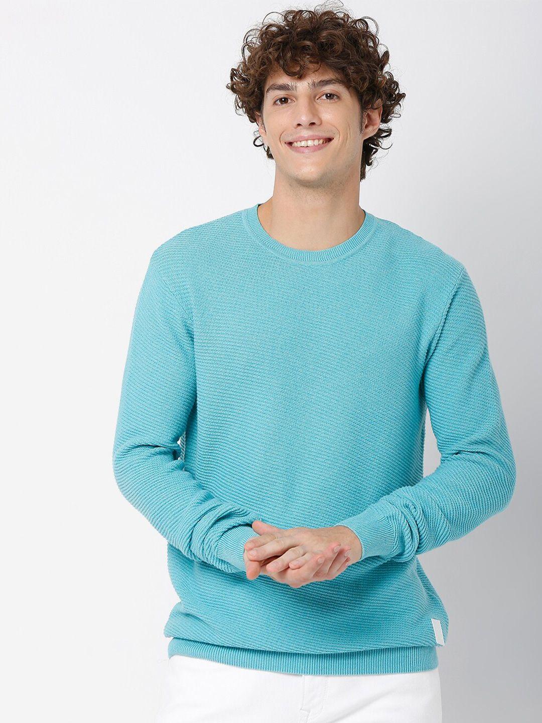 mufti-men-blue-solid-round-neck-full-sleeves-pullover
