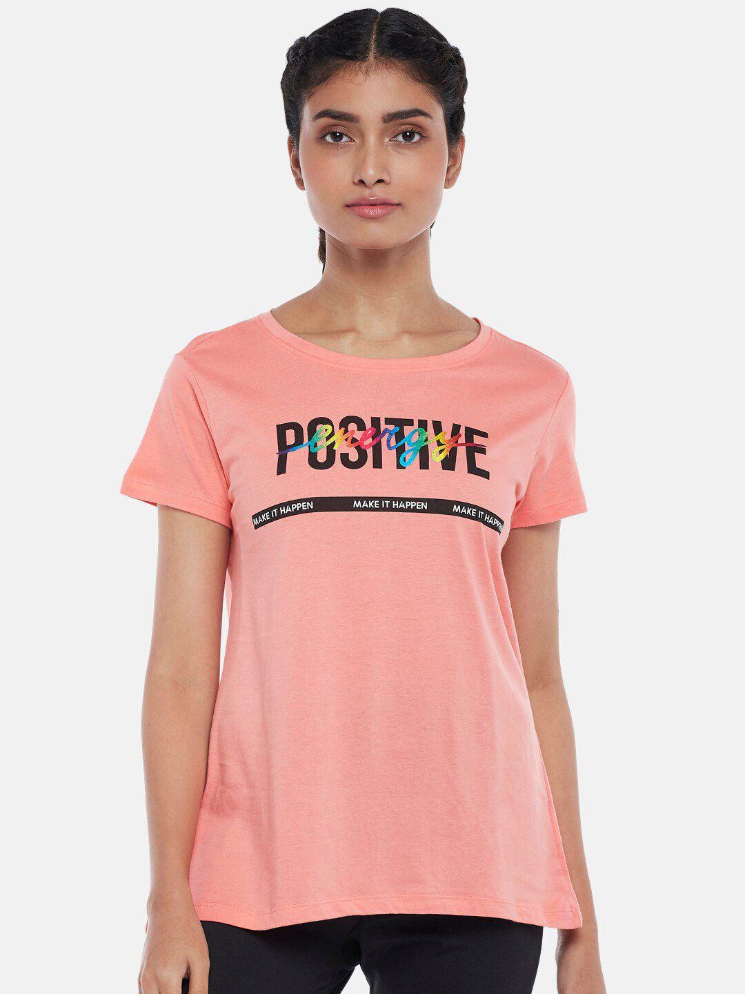 ajile-by-pantaloons-women-coral-typography-printed-t-shirt