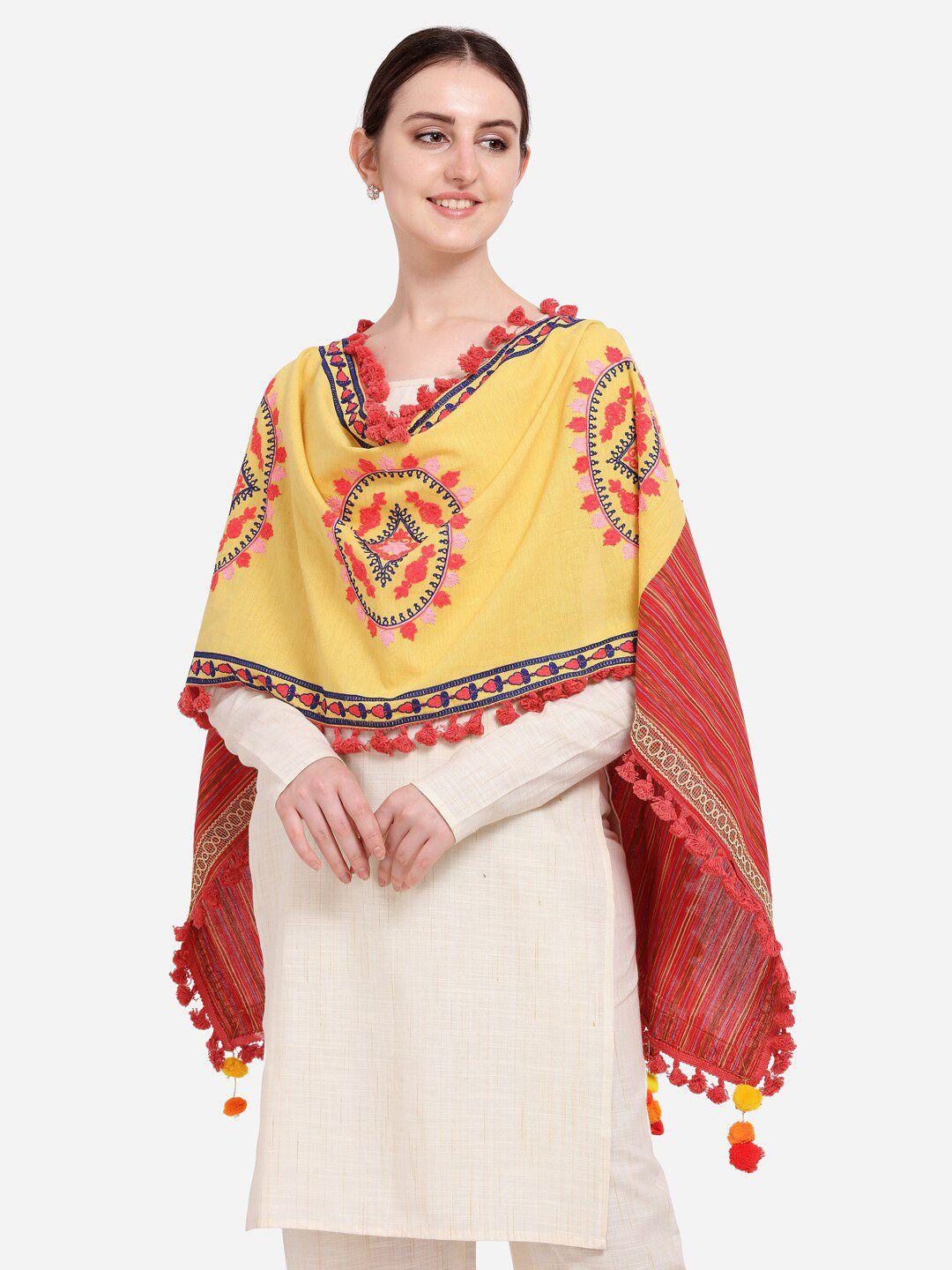 mesmora-fashion-women-yellow-&-red-pure-cotton-dupatta