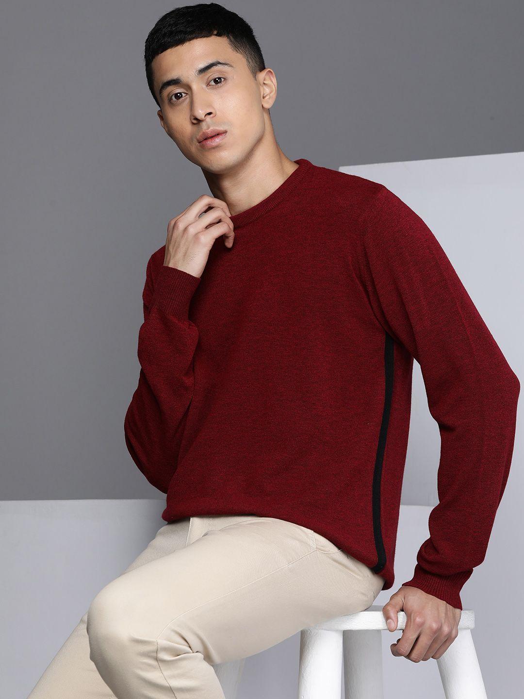 kenneth-cole-men-maroon-solid-round-neck-pullover