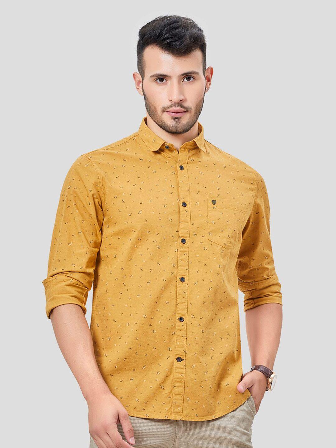 oxemberg-men-mustard-yellow-classic-slim-fit-floral-printed-casual-shirt
