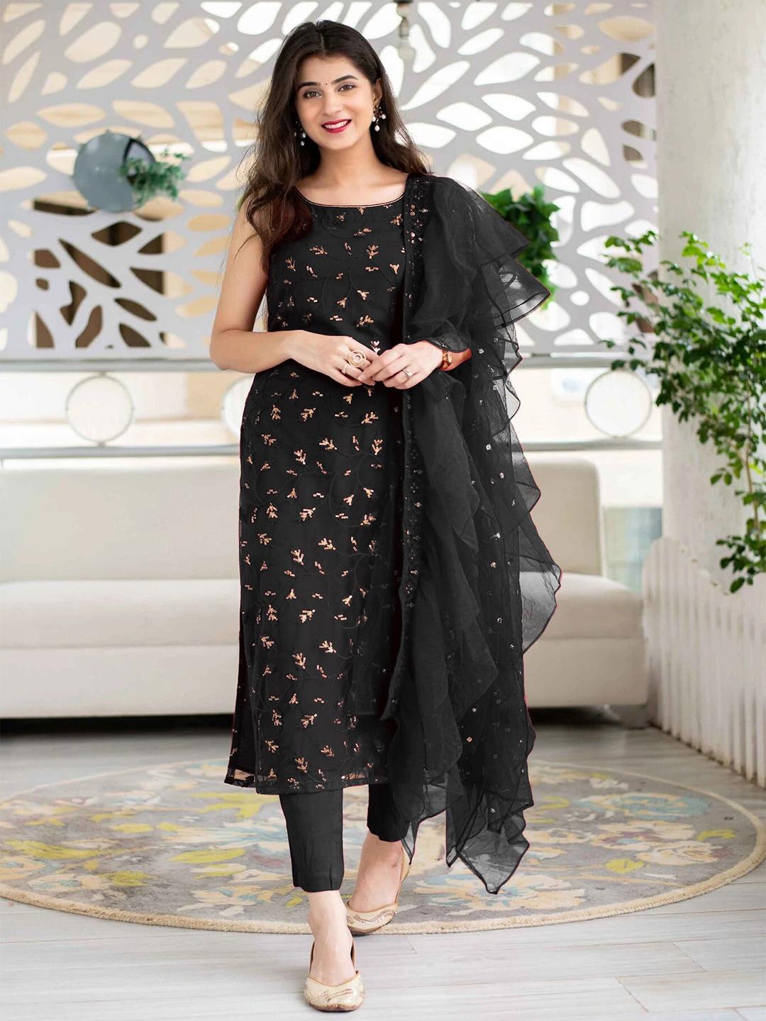 fashion-basket-women-black-&-gold-toned-embroidered-semi-stitched-dress-material