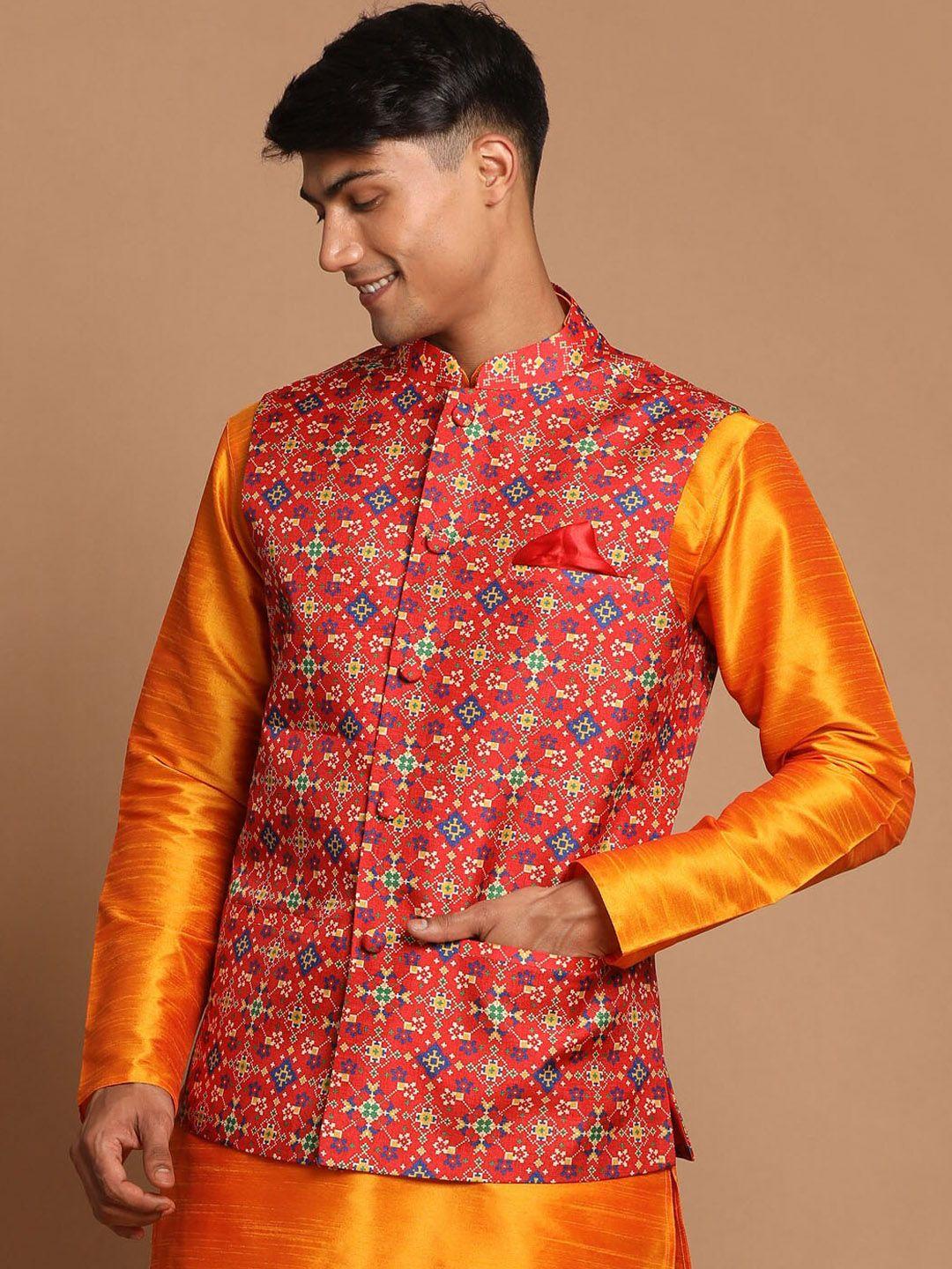 vastramay-men-maroon-printed-slim-fit-nehru-jackets