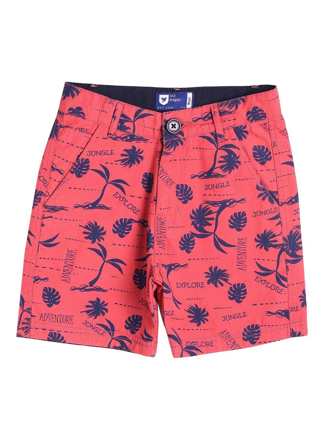 612league-boys-red-&-blue-regular-fit-printed-shorts