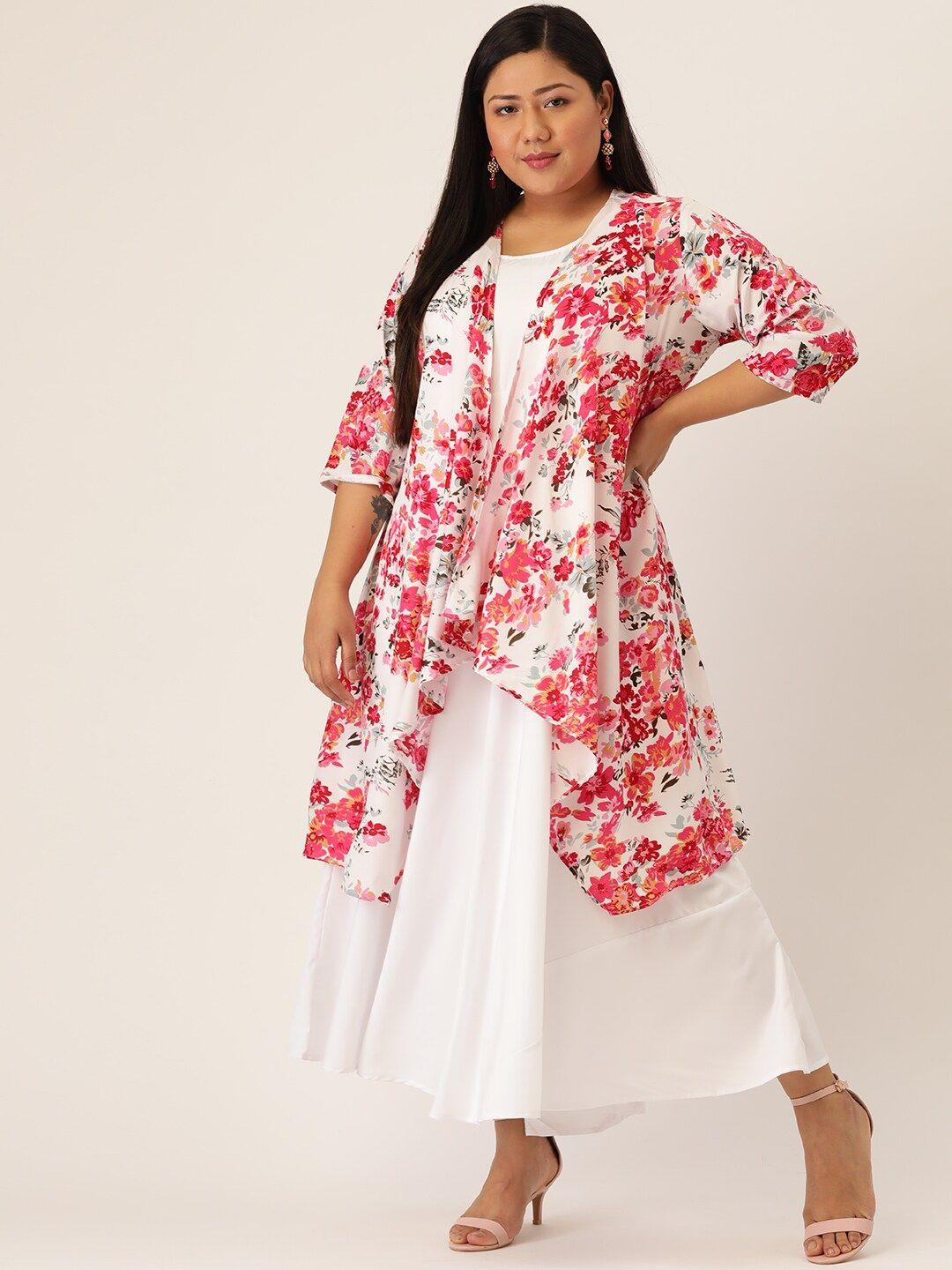 therebelinme-women-plus-size-white-solid-color-maxi-dress-with-floral-printed-shrug