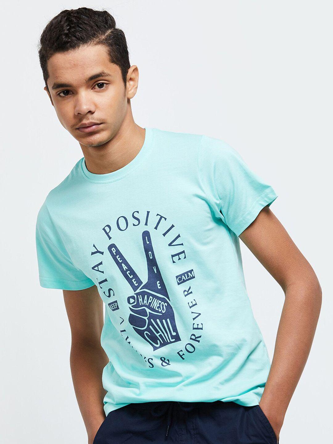 max-boys-turquoise-blue-typography-printed-t-shirt