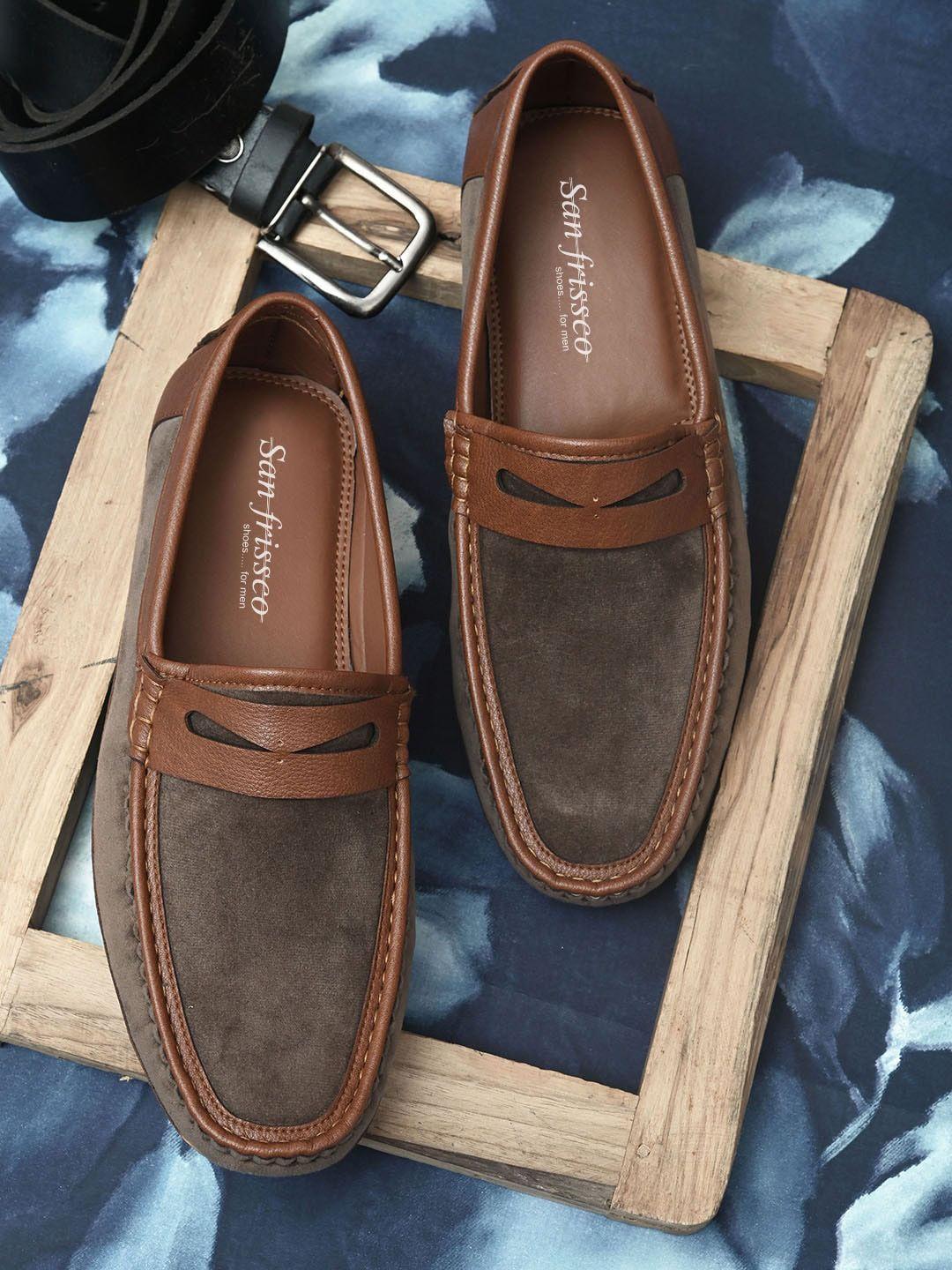 san-frissco-men-tan-colourblocked-suede-loafers