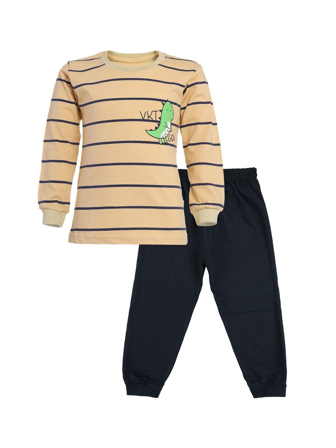 catcub-unisex-kids-beige-&-black-printed-t-shirt-with-trousers