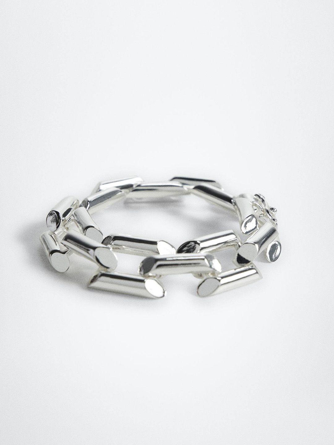 mango-women-silver-toned-linked-chain-bracelet