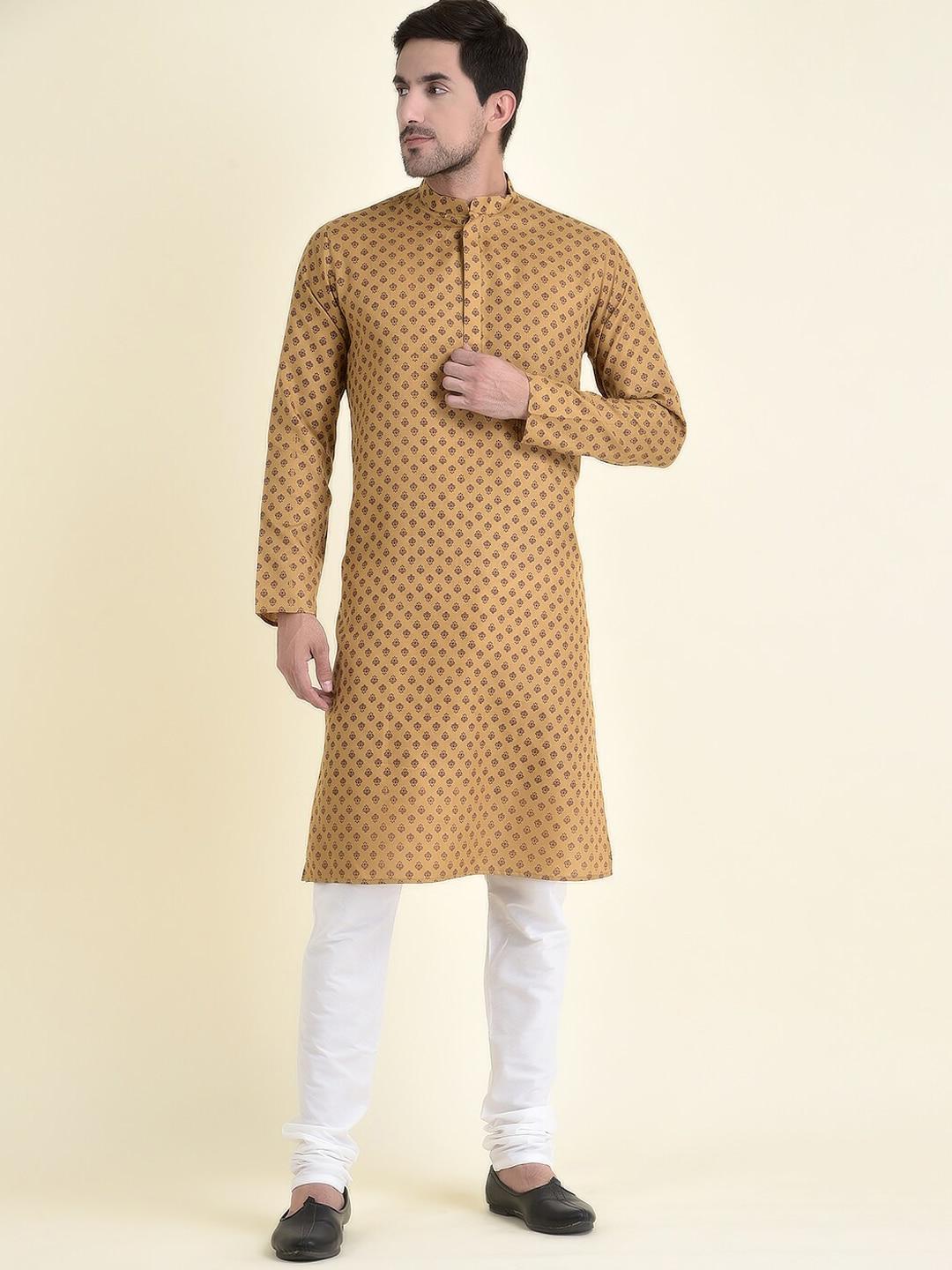 tabard-men-beige-printed-mandarin-collar-cotton-kurta