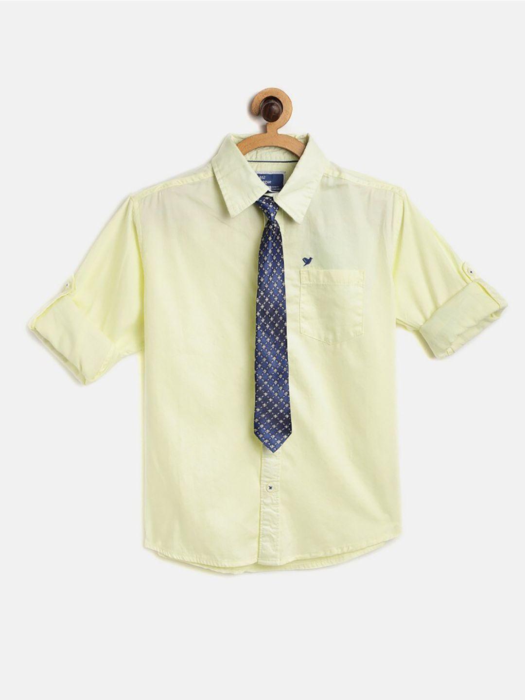 612league-boys-yellow-solid-classic-casual-shirt-with-tie