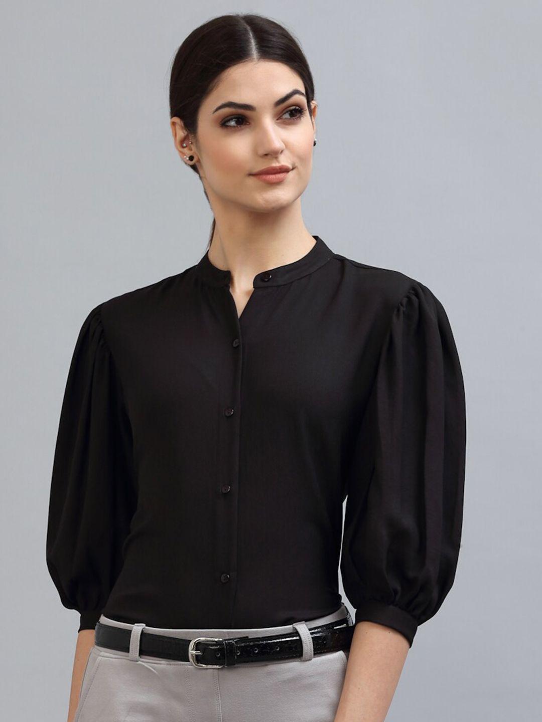 style-quotient-women-black-regular-fit-mandarin-collar-formal-shirt