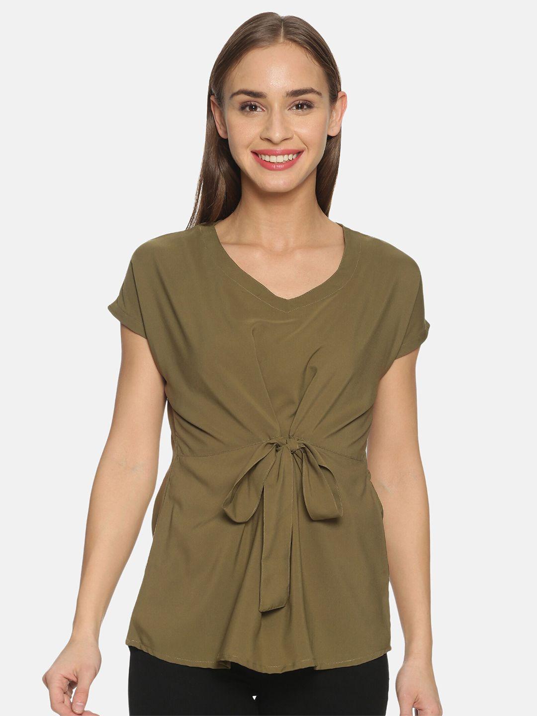 glory-&-i-olive-green-extended-sleeves-crepe-top