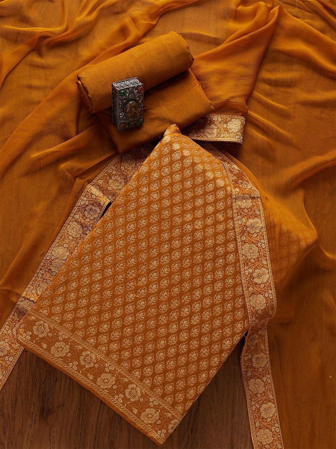 koskii-mustard-&-white-embroidered-art-silk-unstitched-dress-material