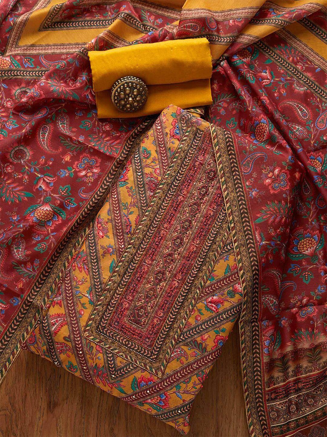 koskii-women-mustard-and-maroon-paisley-unstitched-dress-material